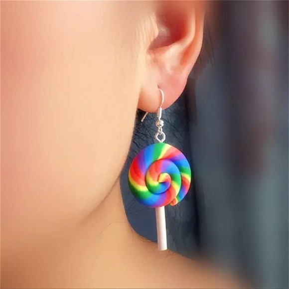 Where was the Jewelry - Clay Rainbow Swirl Lollipop Drop Earrings Fashion Custom Made Handmade GIFT